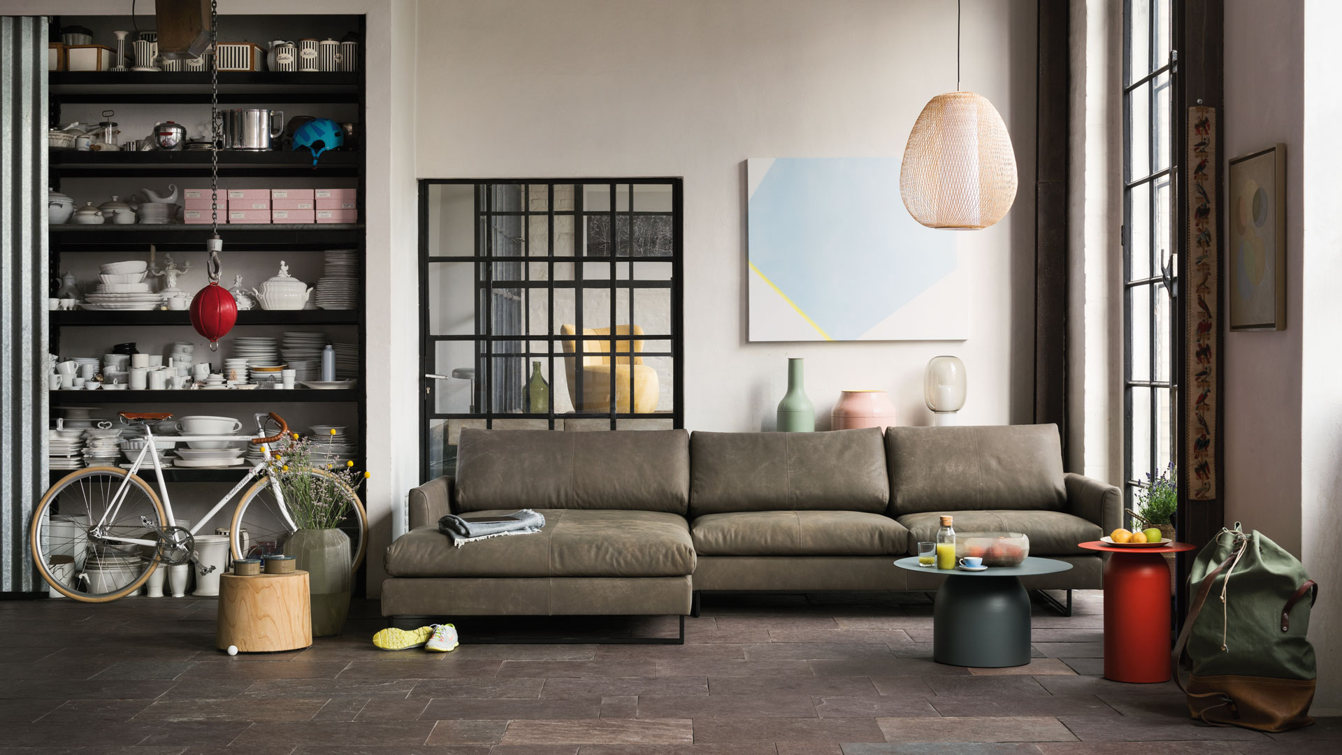 Sofa 134 von Freistil mit grauem Lederbezug